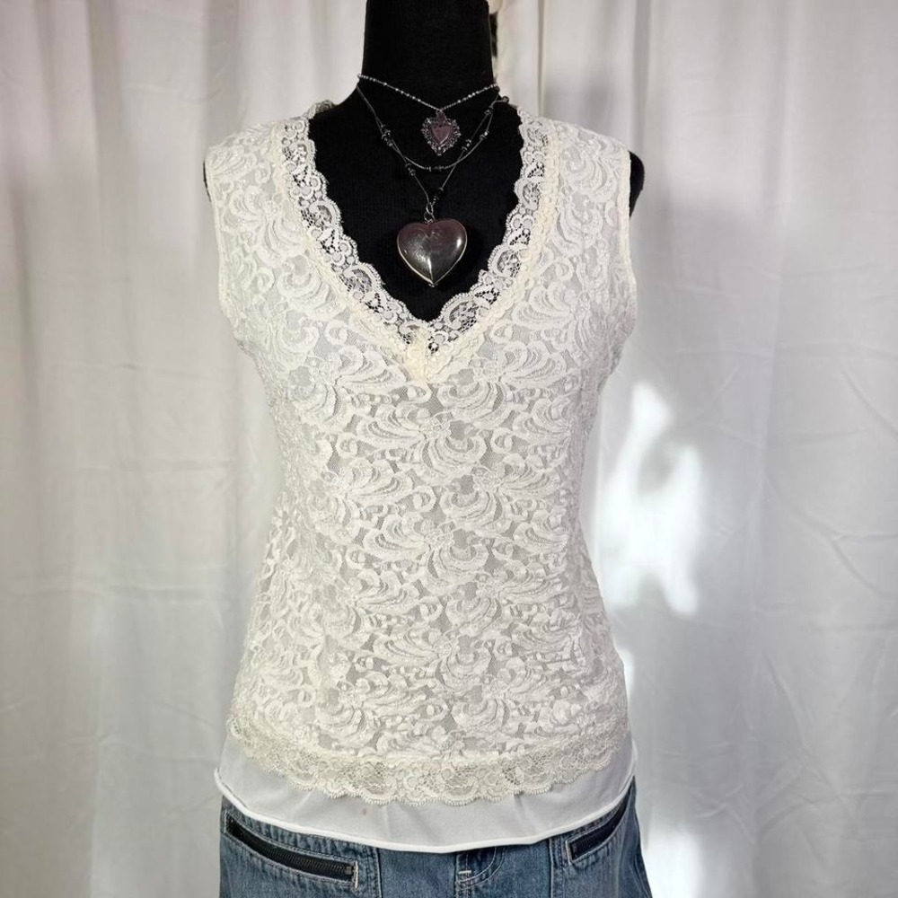 Covington‎ White Lace Sleeveless Top XL